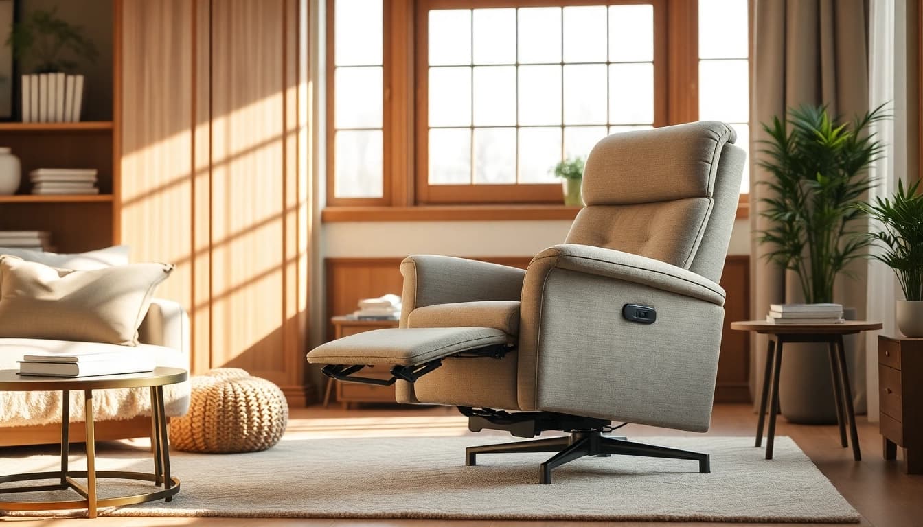 Comfortable recliner with lift nestled in a bright living room, showcasing its ergonomic design.