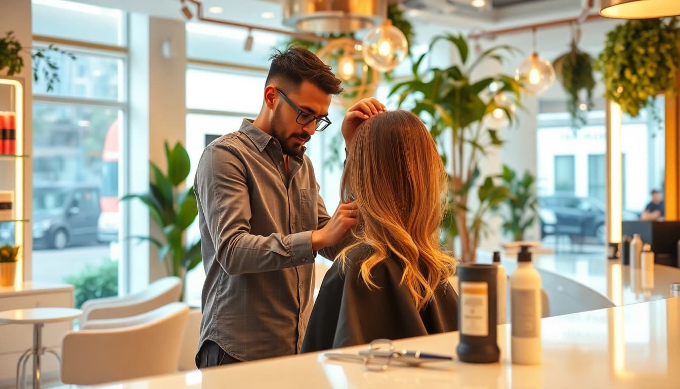 A skilled hairdresser in Dubai giving a stylish haircut in a modern salon setting.