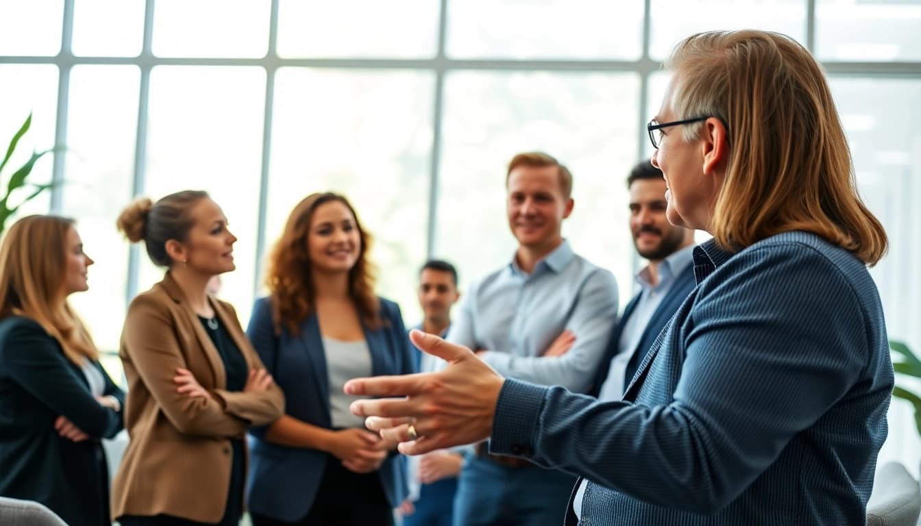 Engaging meeting with a business coach California guiding clients in a modern office setting.