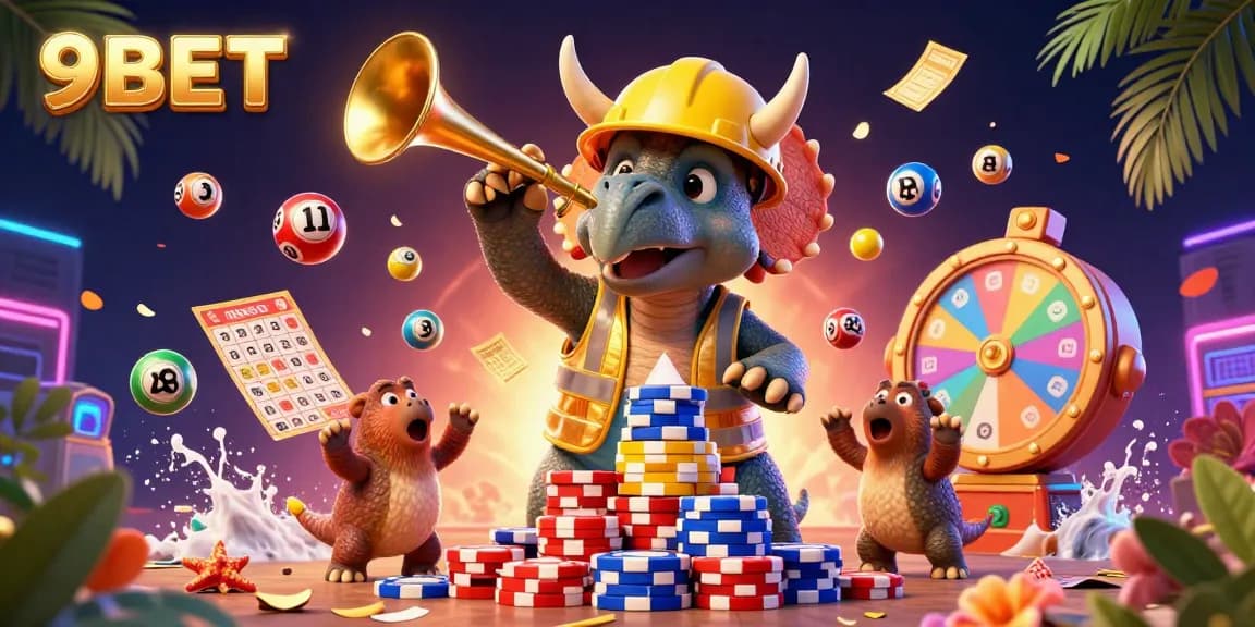 Engage in exciting gameplay with 9BET where vibrant animations, big wins, and cheering characters celebrate stunning victories.