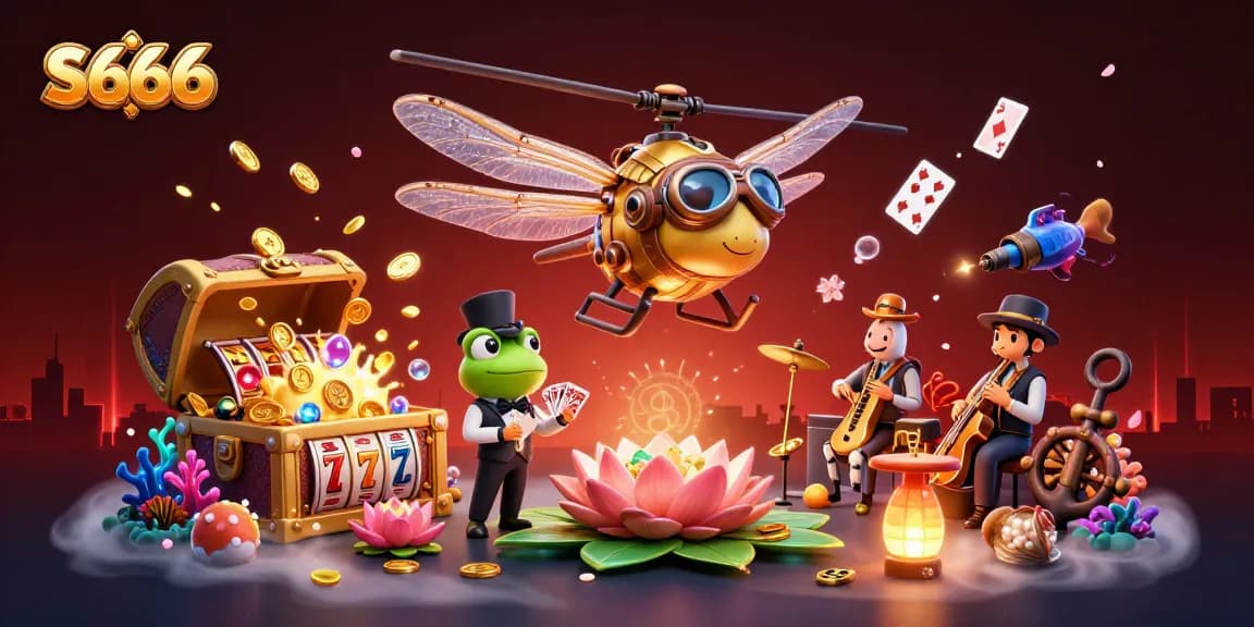 S666 features a vibrant 3D casino scene with lively characters and thrilling slot elements.
