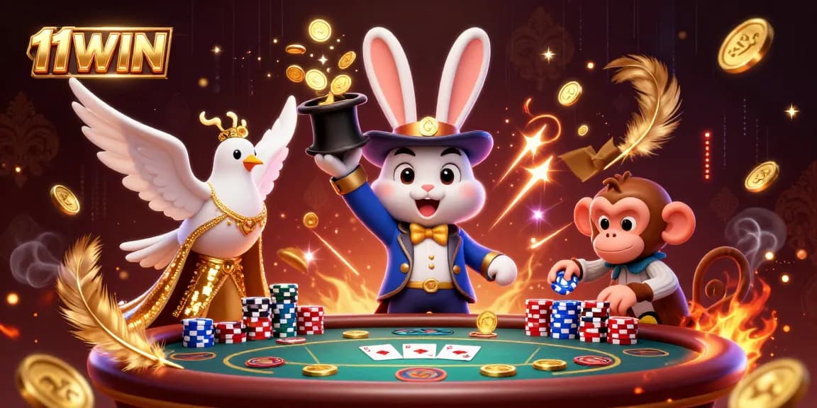 Experience thrilling gameplay with 11WIN at a vibrant poker scene with dynamic characters.