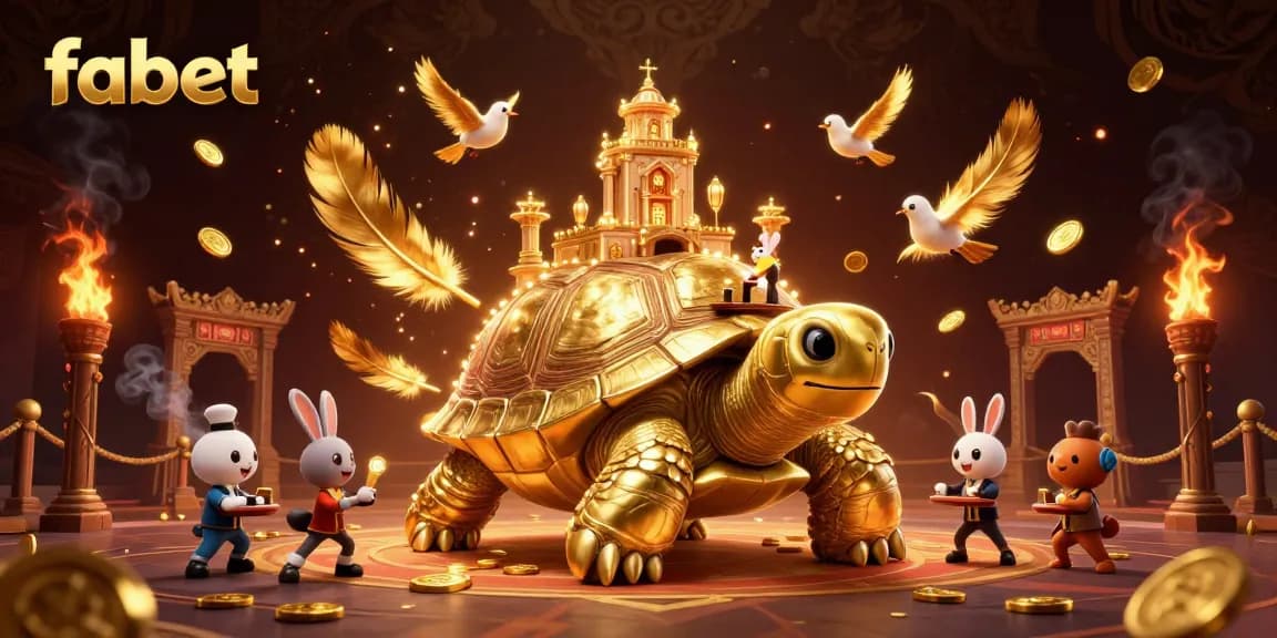 Experience the dazzling fabet casino world, featuring a vibrant tortoise and dealer in action.