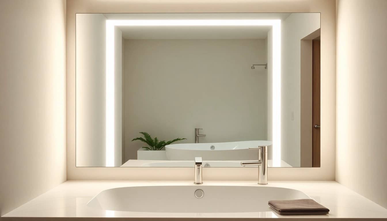 Transform your space with this elegant led mirror reflecting modern bathroom decor.