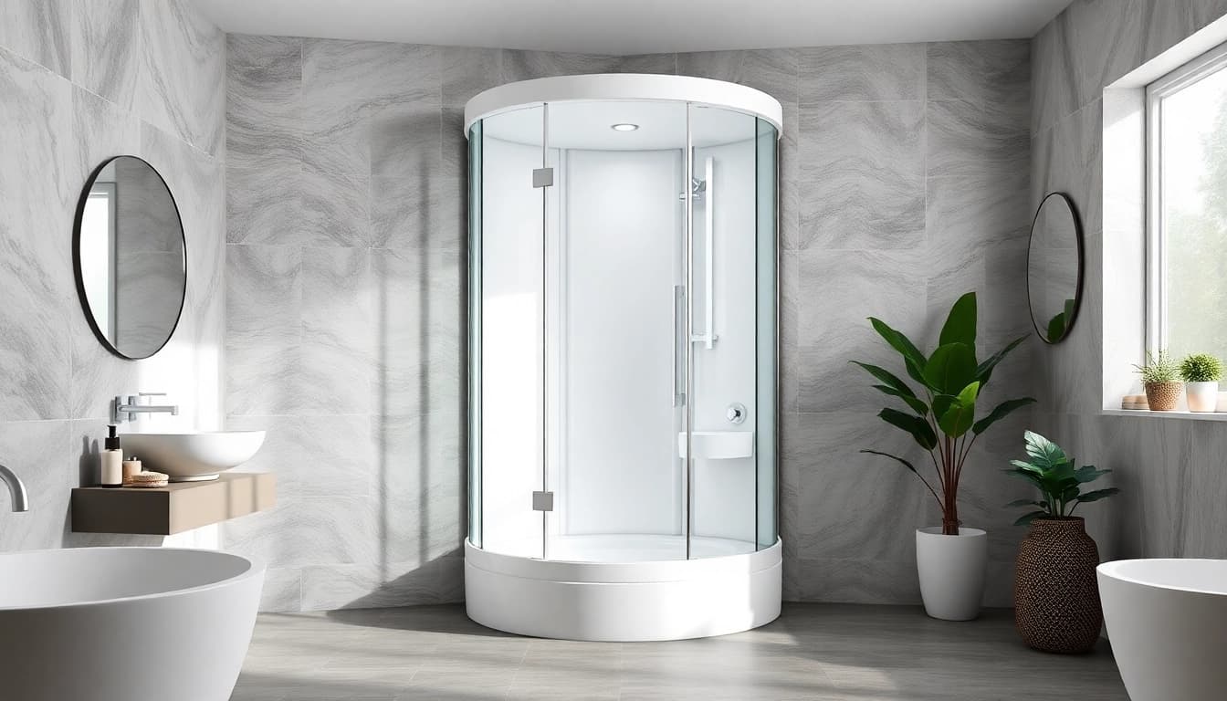 Duschkabine 80x80 in modernem Badezimmer mit eleganten Details und natürlichem Licht.