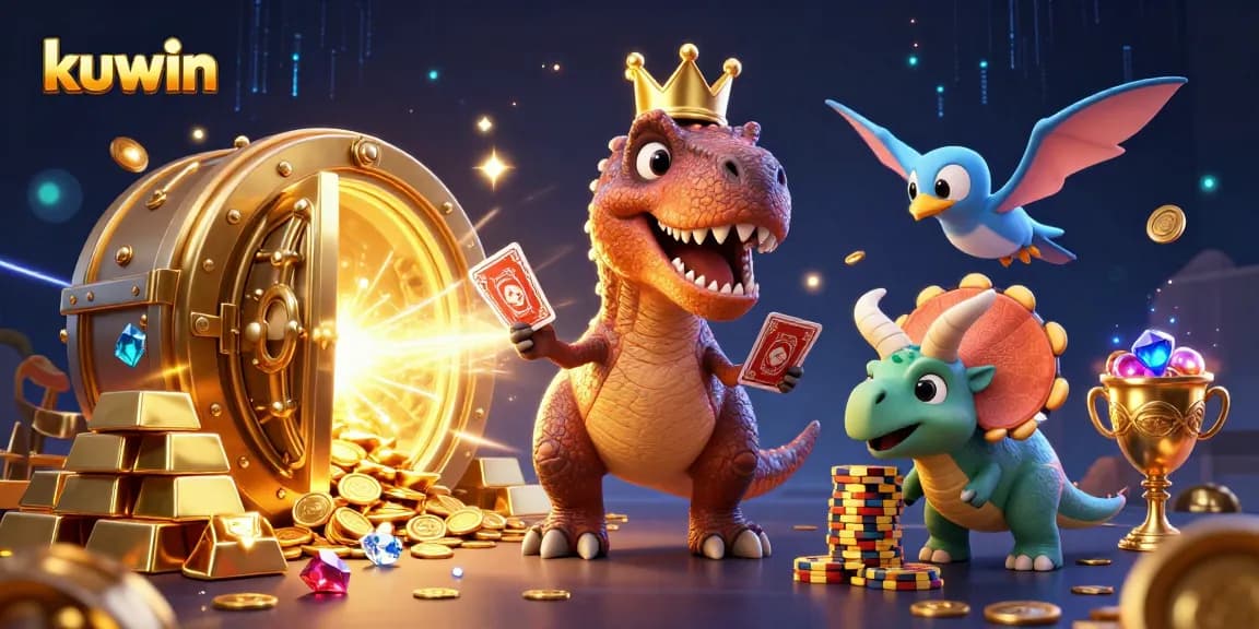 Experience big wins with kuwin's vibrant casino scene featuring playful dinos and treasure.