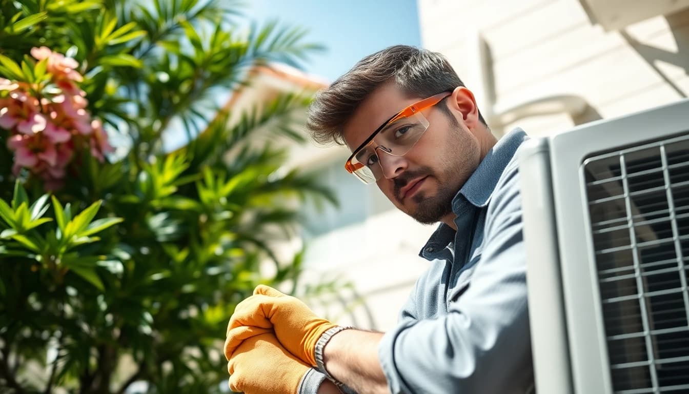 Air Conditioning Repair Tampa service technician expertly repairing an AC unit in a residential setting.