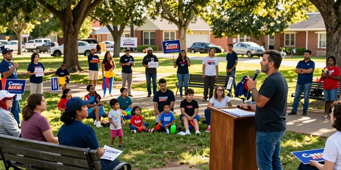 Casey Askar speaking at a community event, showcasing political engagement in FL-22.