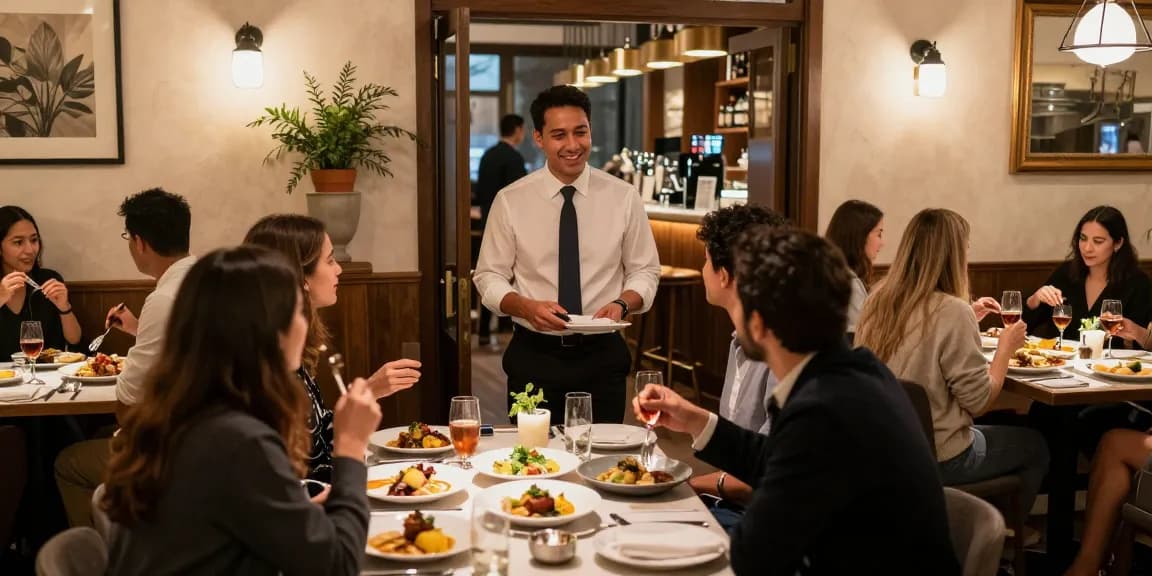 Guests enjoying a lively restaurant atmosphere, experiencing commission free reservations with ease.