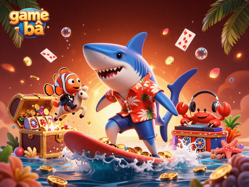 Engage in game bài excitement with a lively casino-themed 3D illustration of vibrant sea characters.