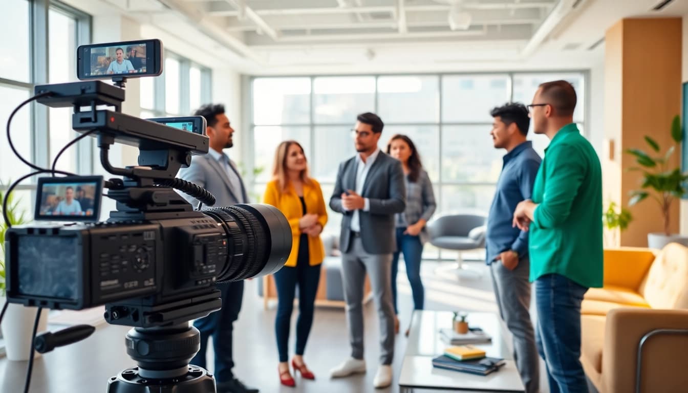 Creative corporate video production toronto team in action, showcasing collaboration in a modern office.