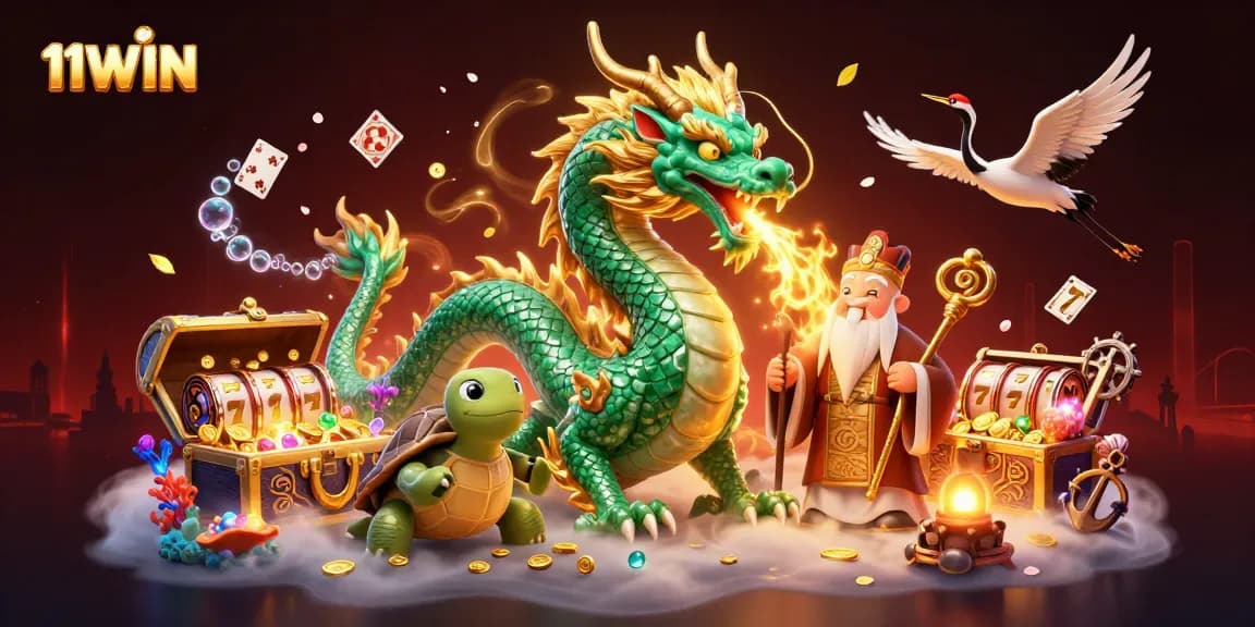Experience the thrill of winning at 11WIN with vibrant dragon and casino elements.