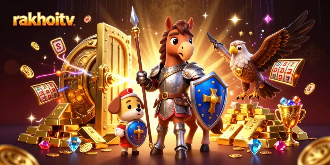 Experience thrilling moments with rakhoitv as a knight and companions conquer golden jackpots in this vibrant casino scene.