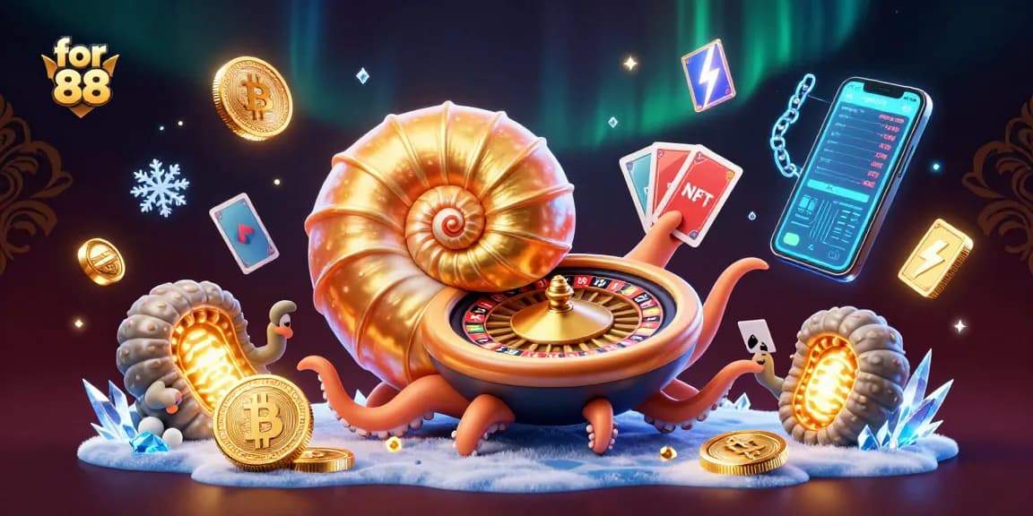 Discover thrilling gaming experiences in for 88 with a vibrant 3D illustration showcasing crypto and casino elements.
