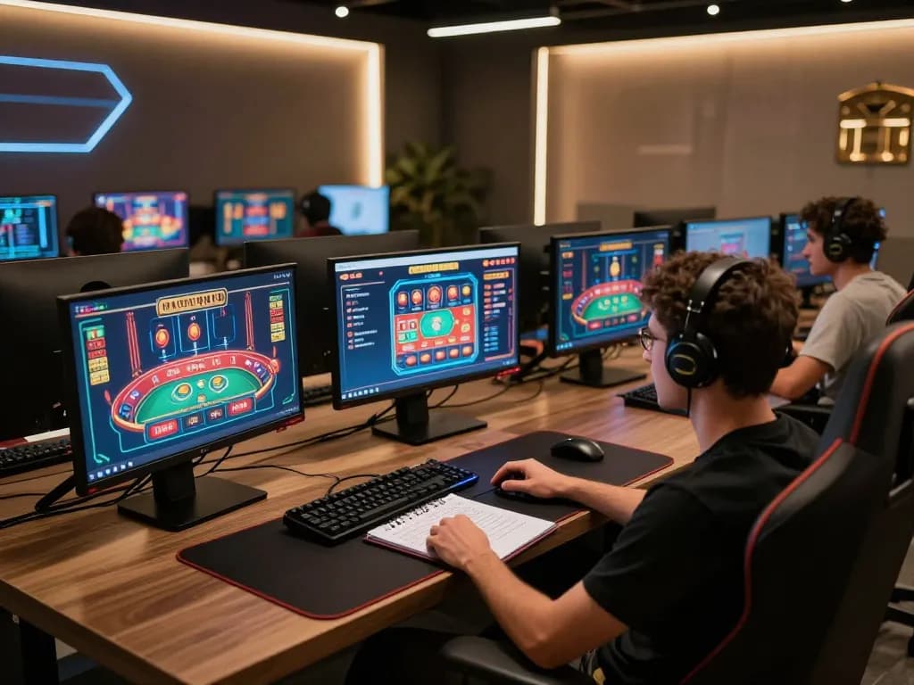 Player engaging with mk8th online games on dual monitors in an immersive gaming setup.