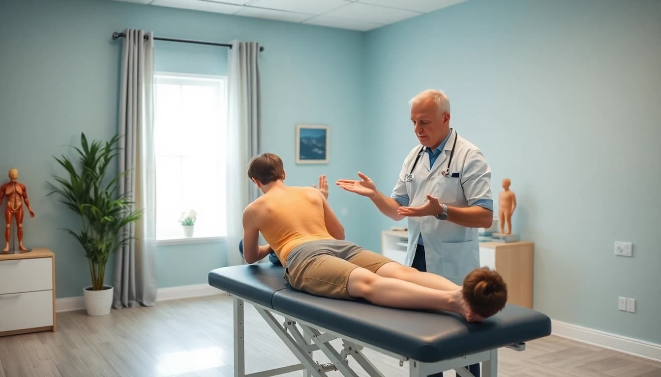 Illustration showing effective back pain solutions in a therapy session with a professional.