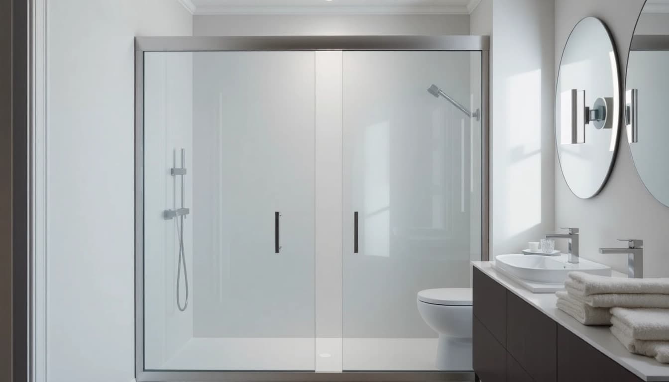 Showcase sliding shower doors in a modern bathroom, emphasizing sleek design and elegance.