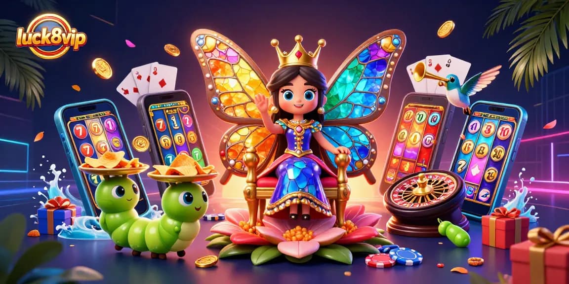 Active game moments at luck8vip showcase slots and casino fun with vibrant illustrations.