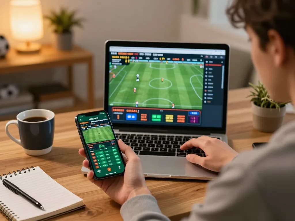Engaged player using da88vip for online sports betting on laptop, sports odds visible.