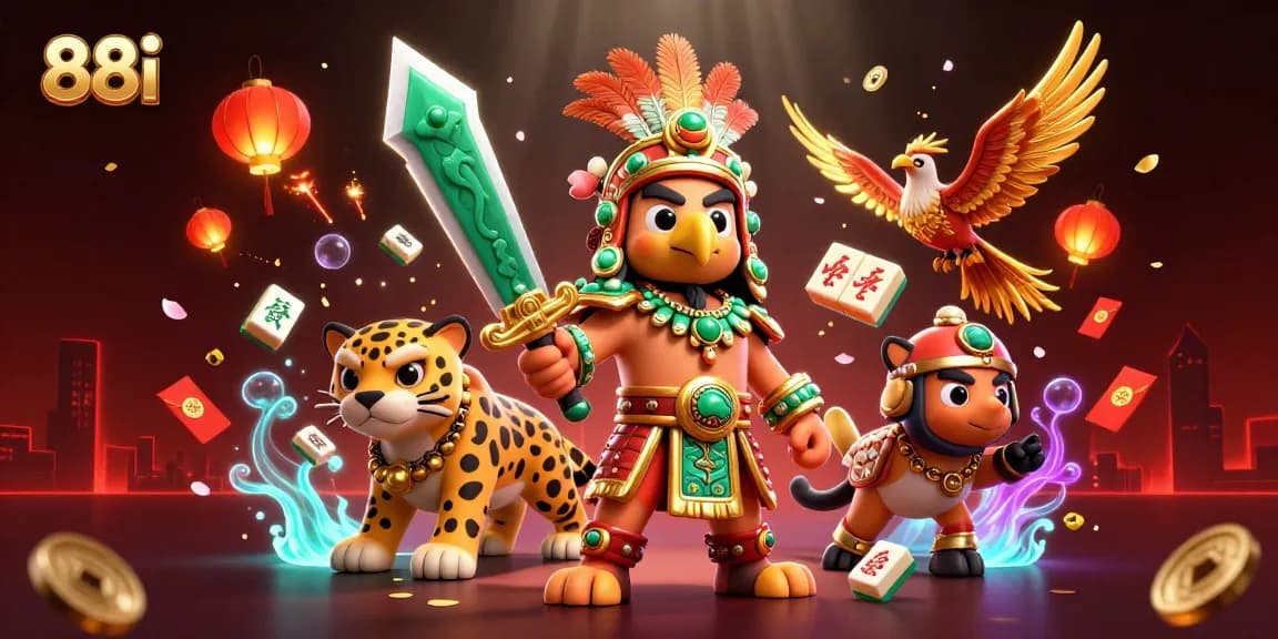 Experience the thrilling action at 88i with dynamic gambling elements and vibrant character illustrations.