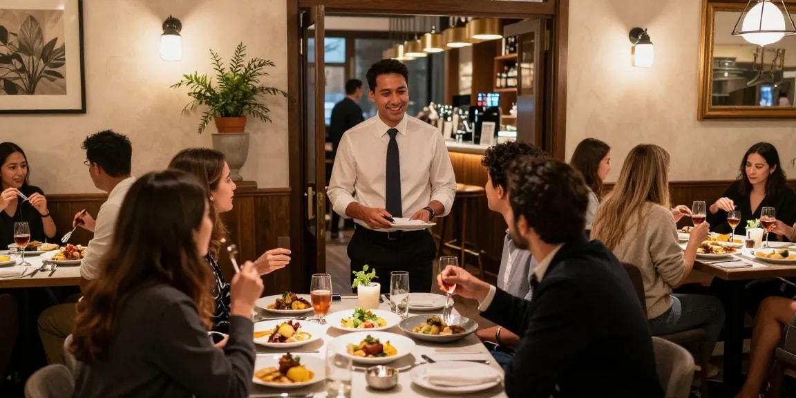 Guests enjoying a lively restaurant atmosphere, experiencing commission free reservations with ease.