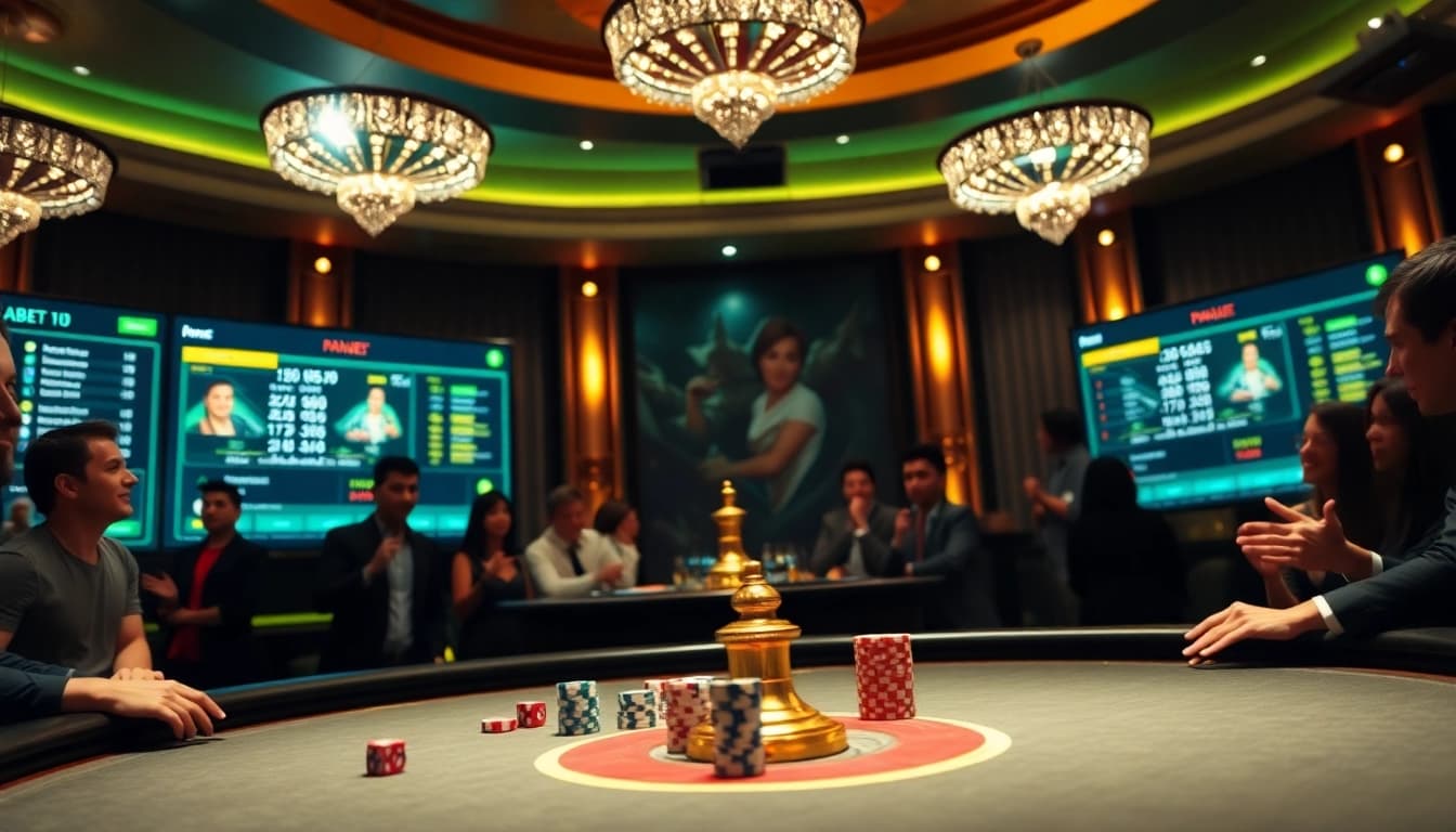 Excited players enjoying a luxurious online gambling experience at f8bet.io casino.