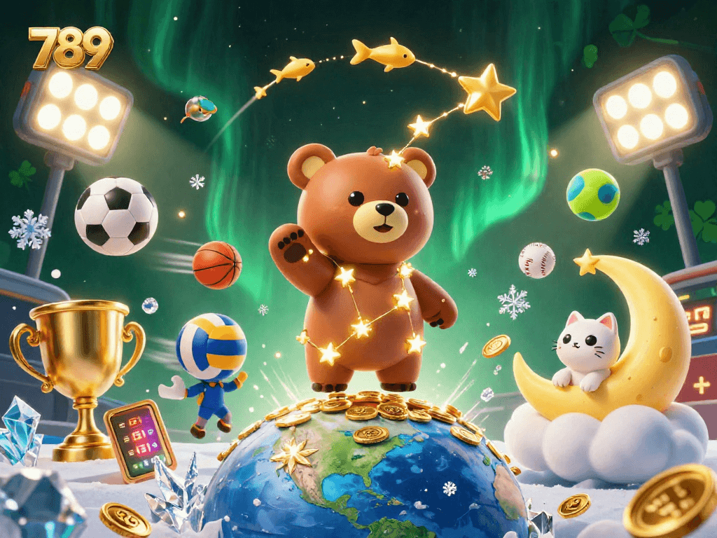 Experience the thrill of 789 with golden stars and dynamic sports elements.