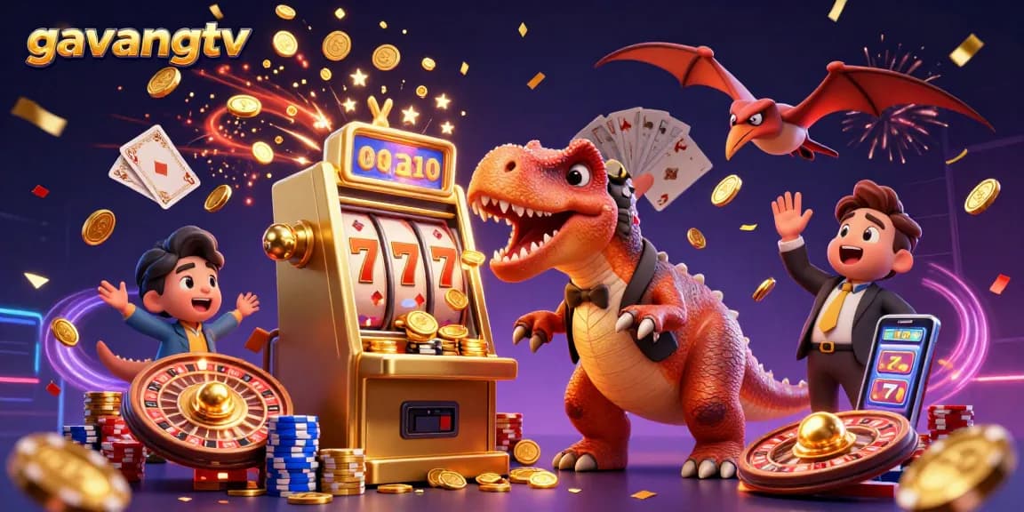 Catch golden jackpot coins with gavangtv featuring a whimsical dinosaur casino theme.
