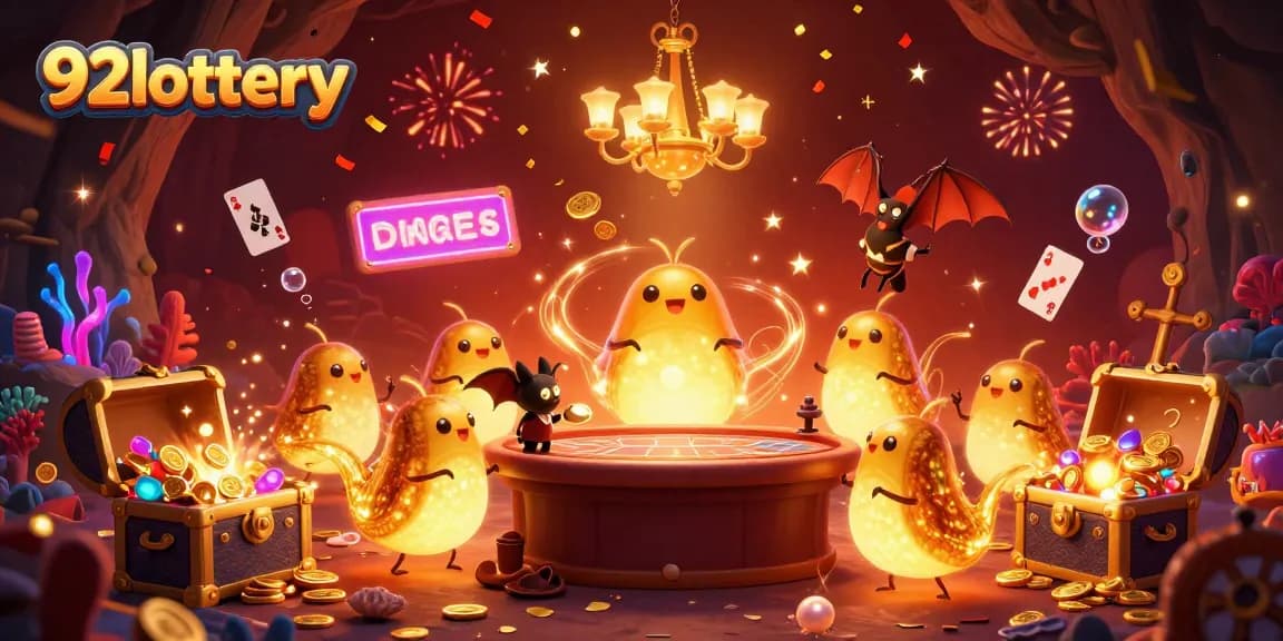 Experience the vibrant world of 92lottery as glowworms illuminate a dynamic cave casino.