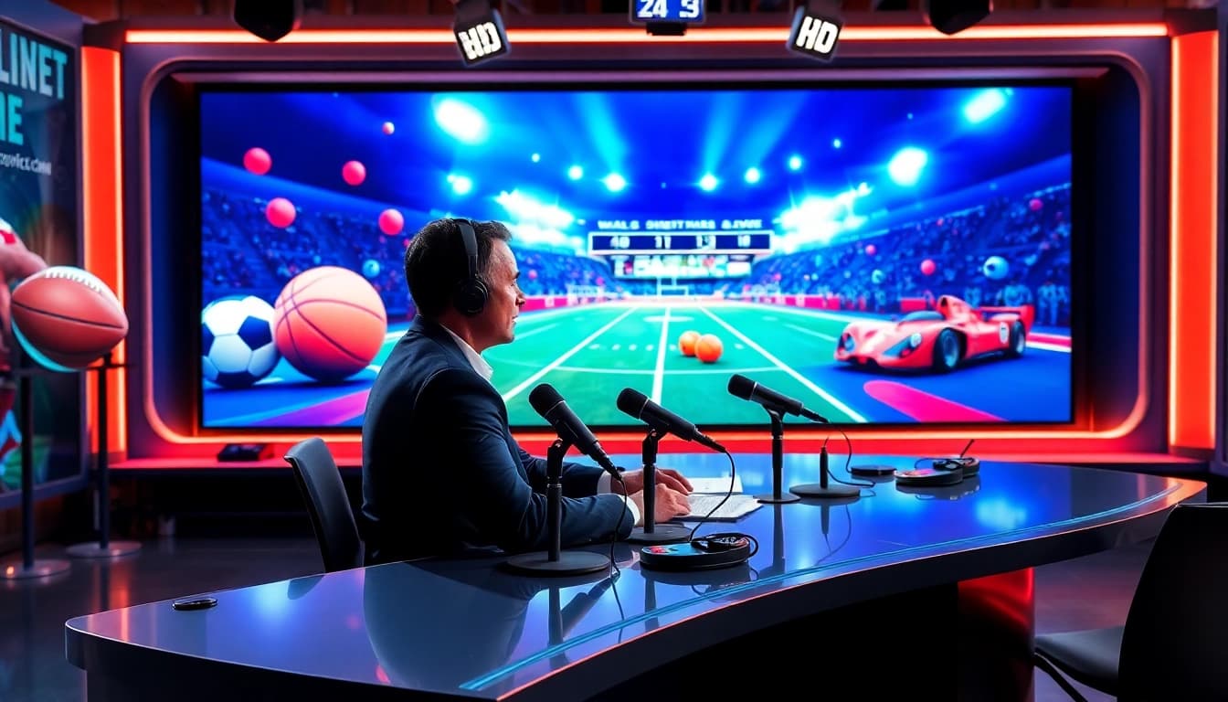 Captivating sports broadcasting studio showcasing dynamic live event coverage.
