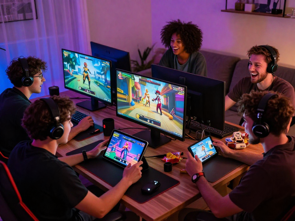 Engaged gamers playing sex games online in a vibrant, relaxed environment.