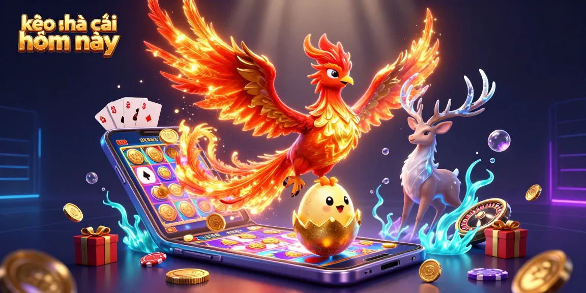 Experience thrilling action and vibrant visuals with kèo nhà cái hôm nay, featuring a majestic phoenix and dynamic casino elements.
