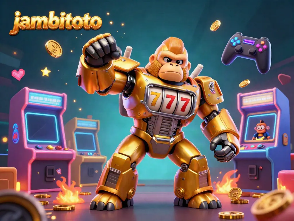 Experience thrilling gameplay with jambitoto's golden gorilla mech symbolizing big wins and excitement in the online gambling world.