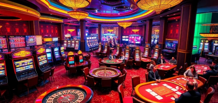 Experience the thrill of UU88 with a vibrant casino scene featuring roulette, poker, and slot machines.