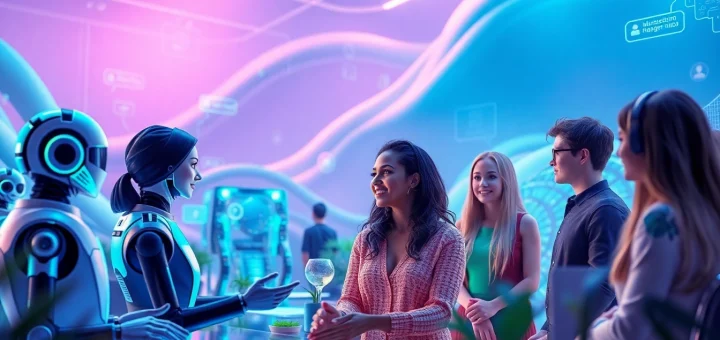 Engaging crushon AI personalities interacting with users in a vibrant digital landscape.