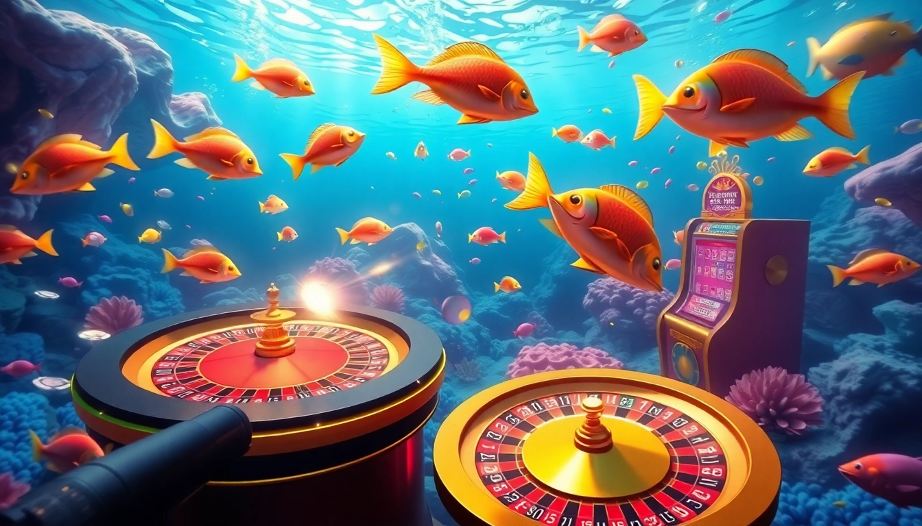 Engage in bắn cá đổi thưởng with a vibrant underwater casino setting showcasing lively gameplay and strategic elements.