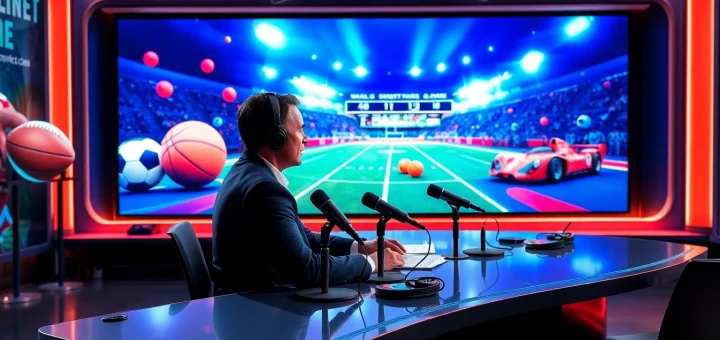 Captivating sports broadcasting studio showcasing dynamic live event coverage.