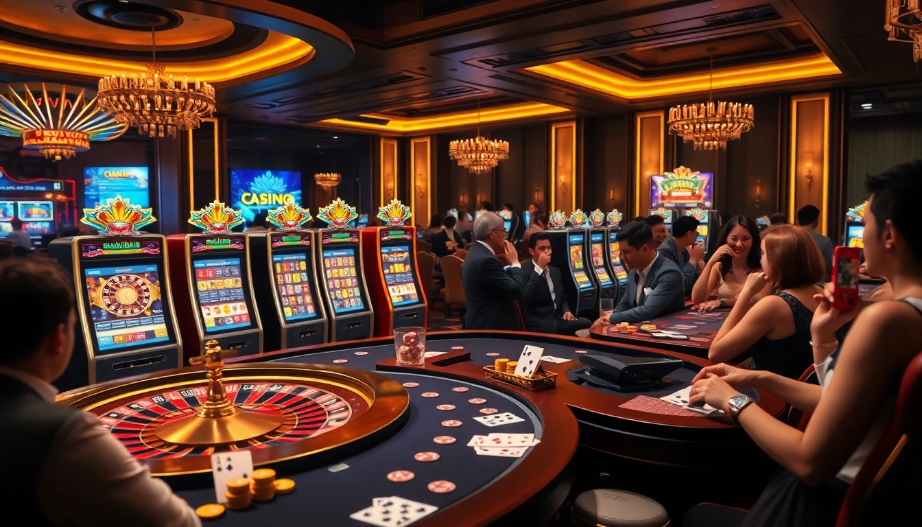 Hitclub players enjoying an exciting gaming experience at a vibrant casino.