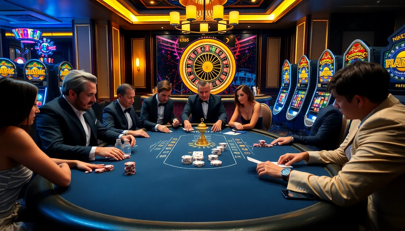 Players experiencing the thrill of poker at NK88's high-stakes casino table.