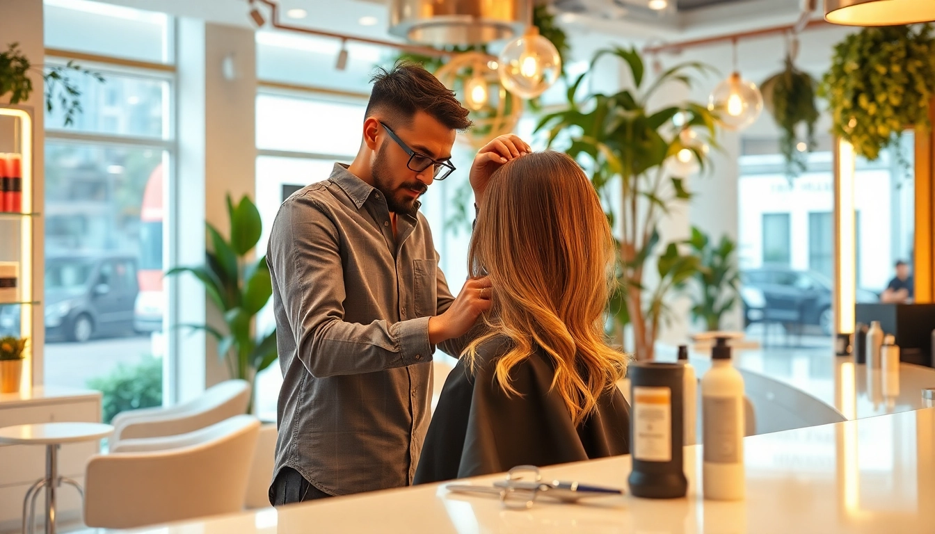 A skilled hairdresser in Dubai giving a stylish haircut in a modern salon setting.