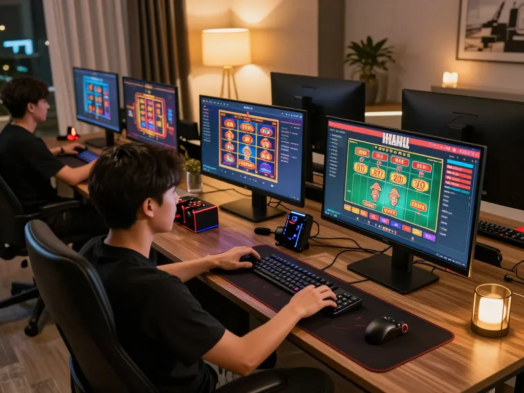 Engaging online gaming scene at https://rr88co.net/ with multiple casino game screens illustrating interactive betting strategies.