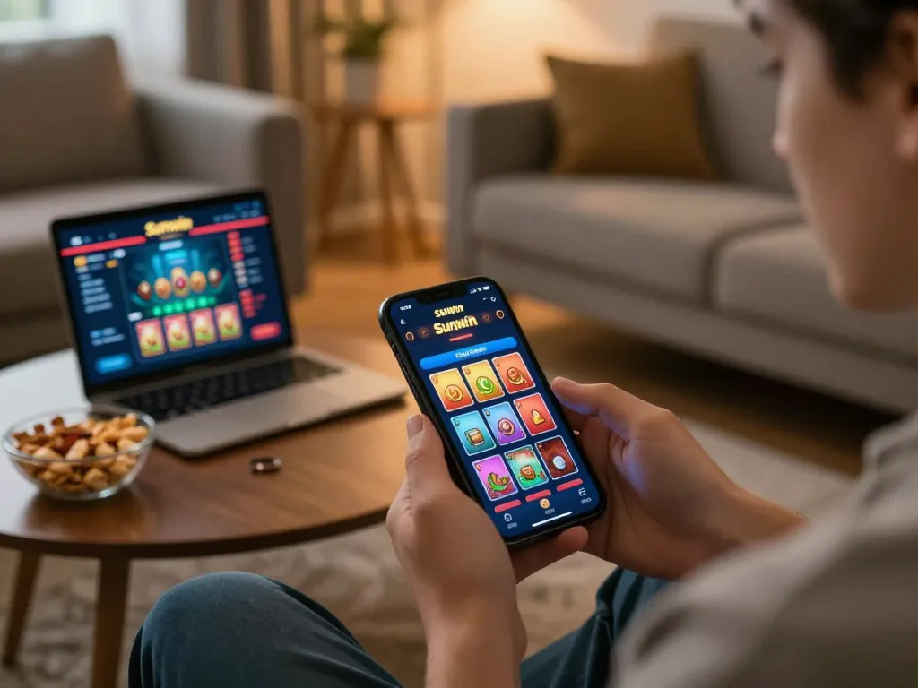 Sunwin user engaging with the casino app, highlighting online gaming setup.