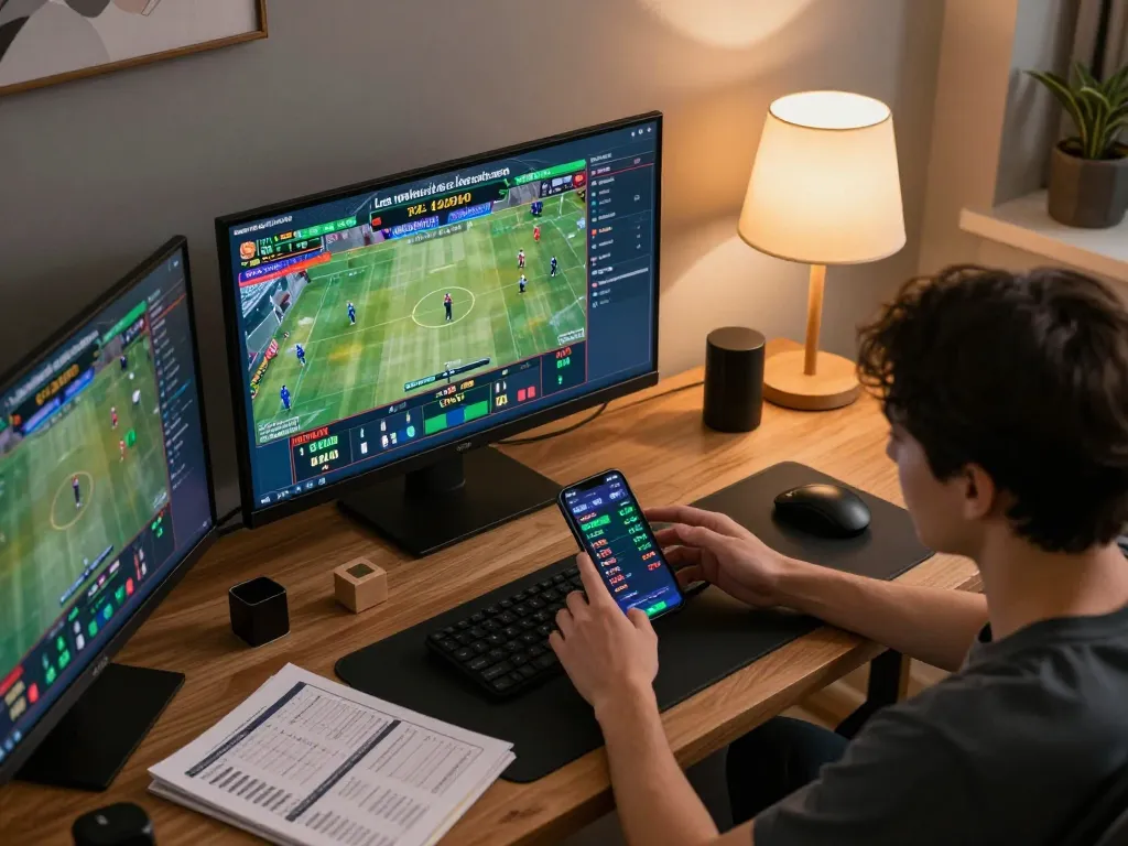 Engaging in online sports betting on FC88 app with live game feeds and betting insights.