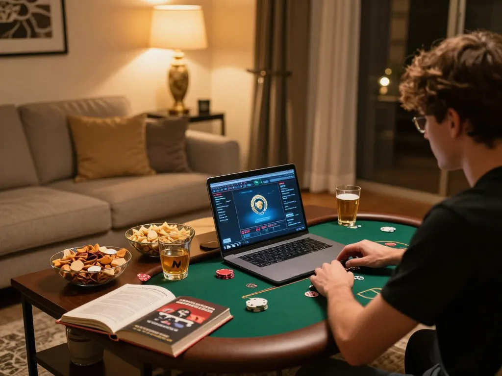 Engaged player using 789CLUB for an exciting online poker game, showcasing strategy and enjoyment.