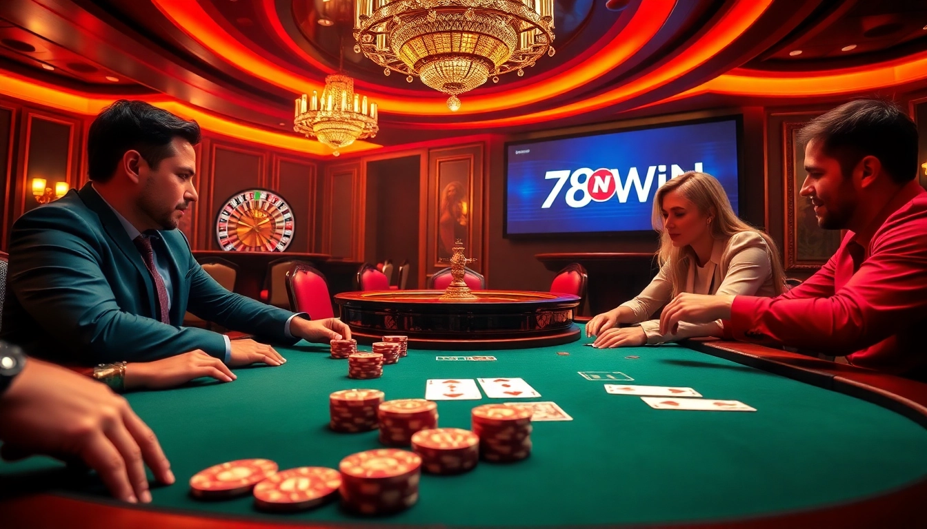 78Win's exciting poker table action with professional players and a spinning roulette wheel.
