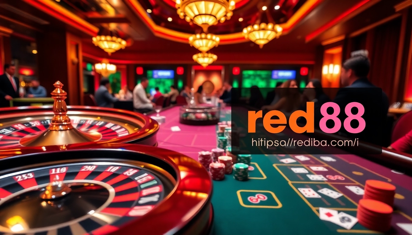 Experience the excitement of gambling at https://red88.br.com/, featuring a luxurious baccarat table scene.