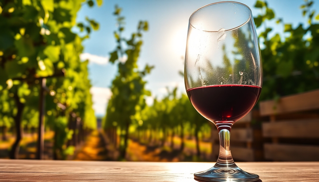 Pouring petite sirah into a crystal wine glass, capturing vineyard ambiance.