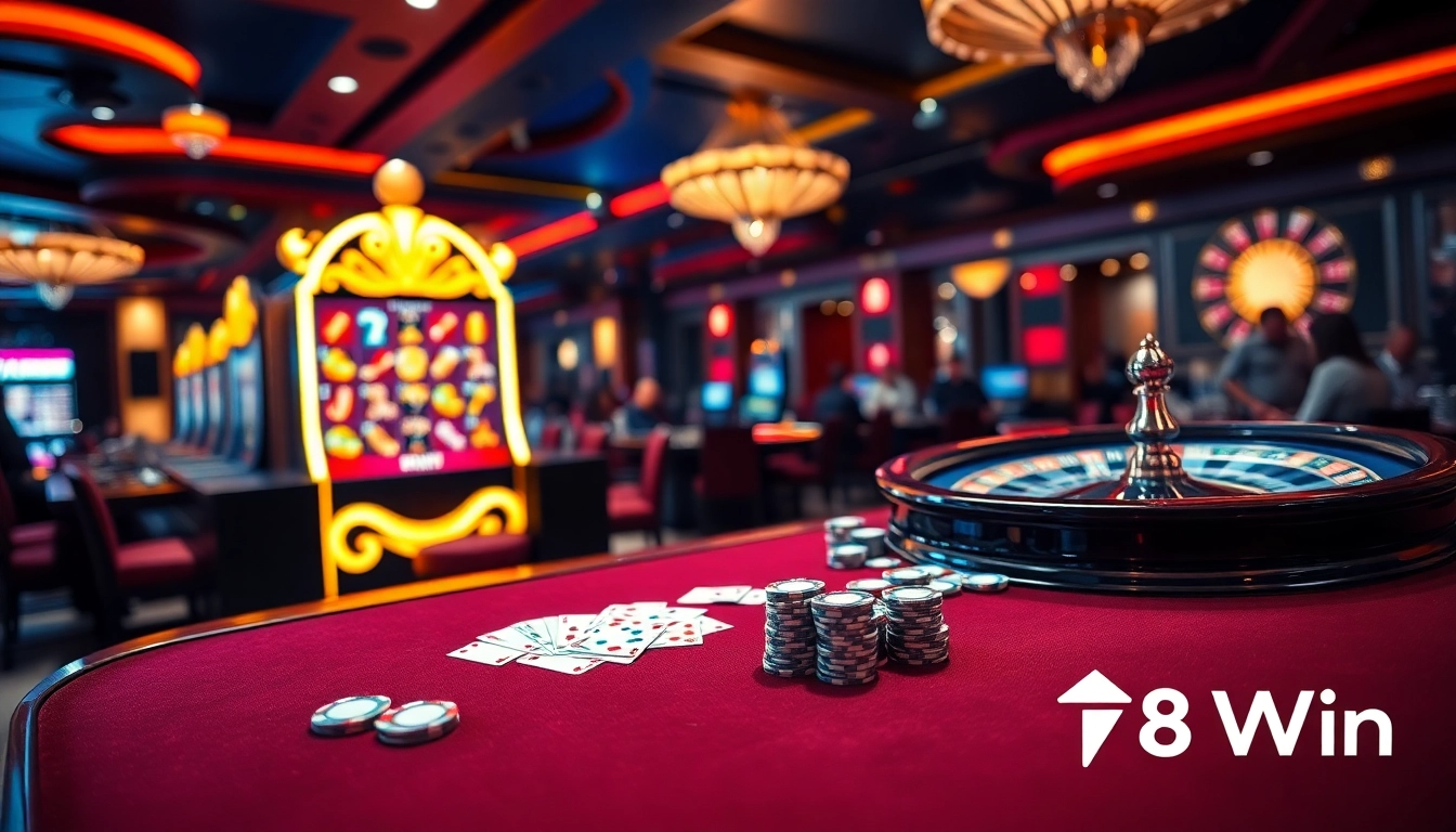 Engaging players at 78Win enjoy thrilling casino games with vibrant slot machines and poker tables.