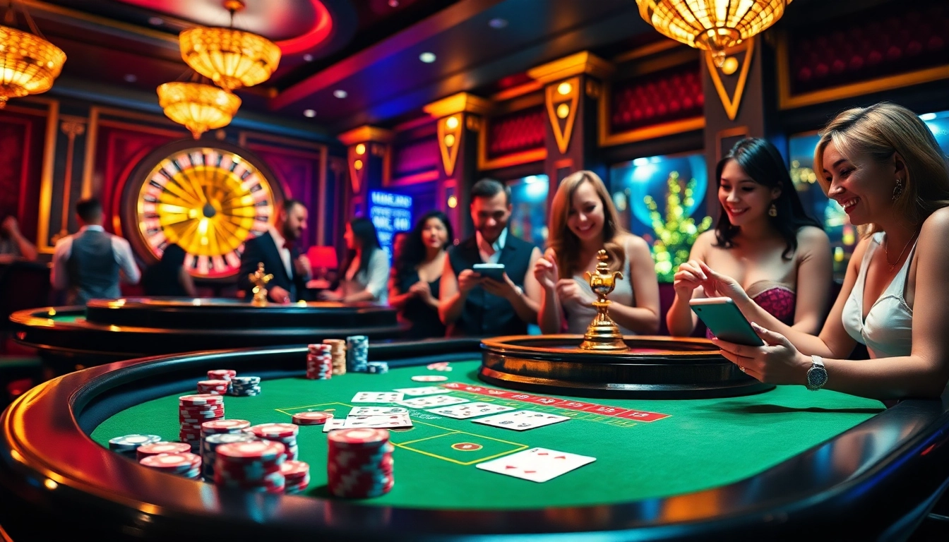 Experience the thrill of gambling at nbet with vibrant casino tables and excited players.