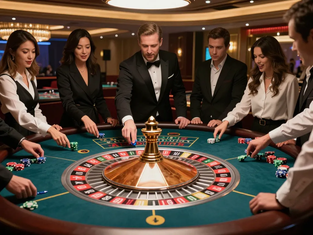 Experience the thrill of betting at a gem88 roulette table with players engaged in the action